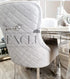 Kate Dining Chair with a quilted back detail in pink, grey or cream. Luxury dining chairs, premium chairs, fancy dining chairs, velvet chairs with chrome clasp