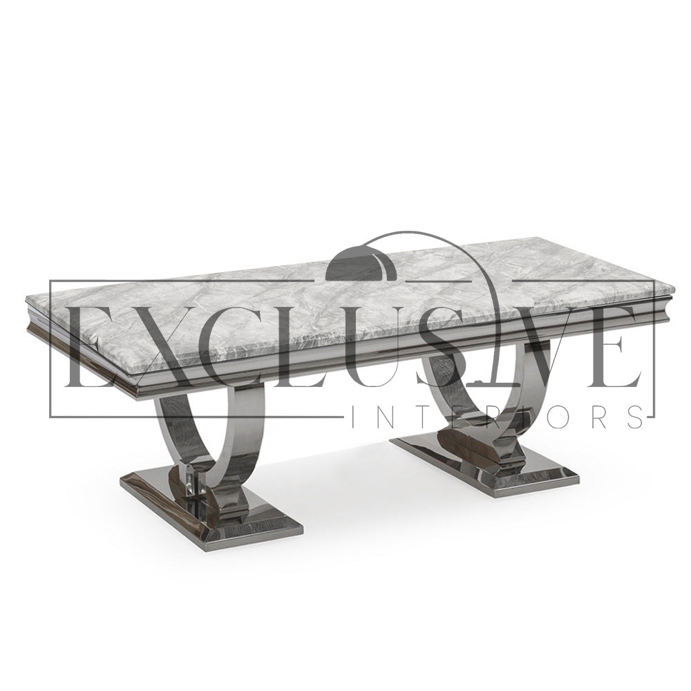 light grey marble Ultra-chic and high end coffee table, marble or glass top is supported by a polished stainless steel base. white glass, black glasses, grey marble coffee tables living room furnishings, premium design coffee tables, chic coffee table, luxury tables, opulent styles, luxurious style modern design