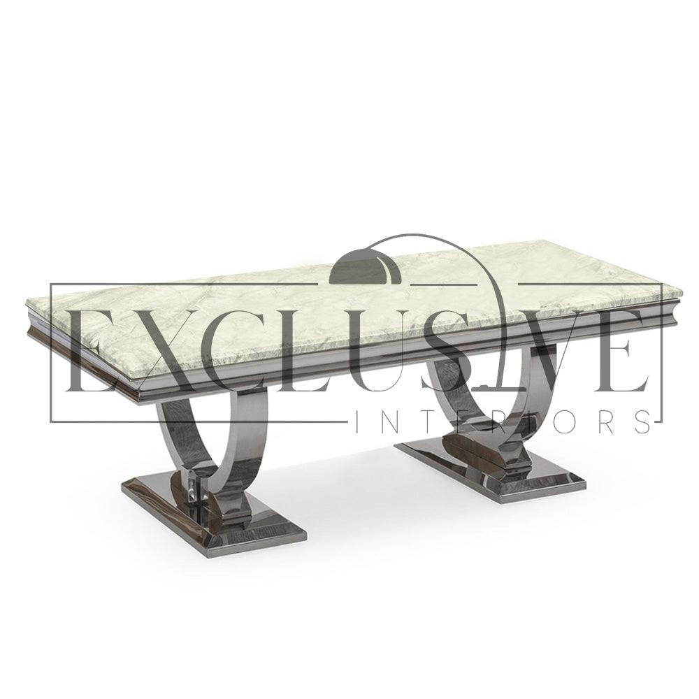 white marble Ultra-chic and high end coffee table, marble or glass top is supported by a polished stainless steel base. white glass, black glasses, grey marble coffee tables living room furnishings, premium design coffee tables, chic coffee table, luxury tables, opulent styles, luxurious style modern design